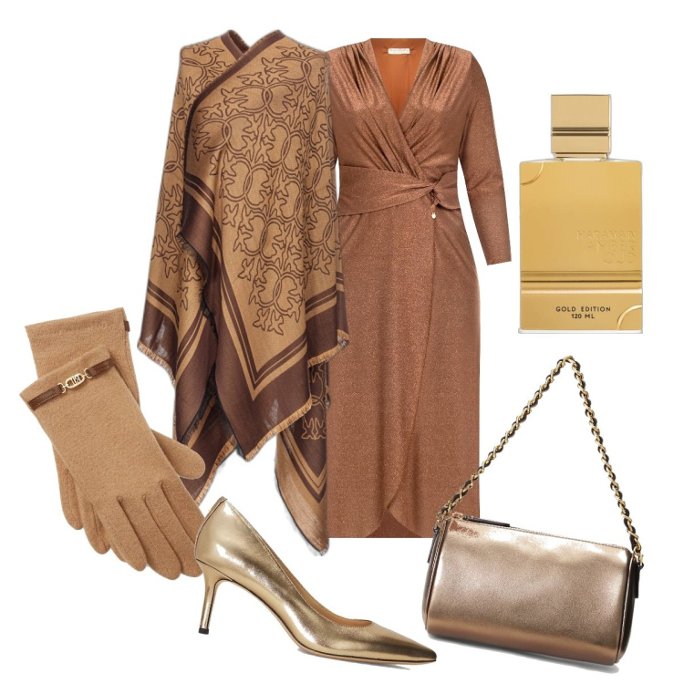 Outfit donna - Una serata indimenticabile. Stile Chic per Serata fuori. Abbinamento con profumi, cappotti, vestiti lunghi, borse a spalla, guanti, décolleté.
