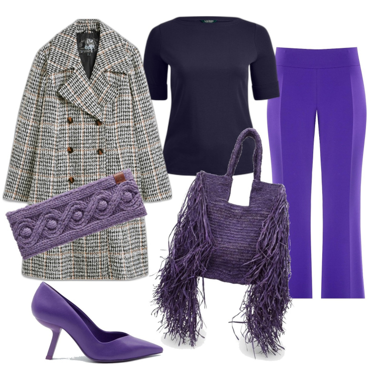 Outfit donna - Total look #1767673. Stile Casual chic per Serata fuori. Abbinamento con cappotti, pantaloni, top, sciarpe, décolleté, borse a spalla.