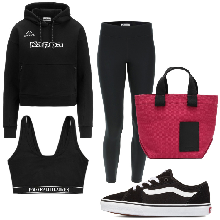 Outfit donna - Total look #1767694. Stile Casual per Sport. Abbinamento con leggings sportivo, canottiere, sneakers alte, felpe con cappuccio, borse a mano.