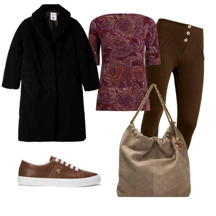 Outfit donna - Total look #1767697. Stile Casual per Tutti i giorni. Abbinamento con cappotti, borse a spalla, pantaloni skinny, sneakers, maglieria.