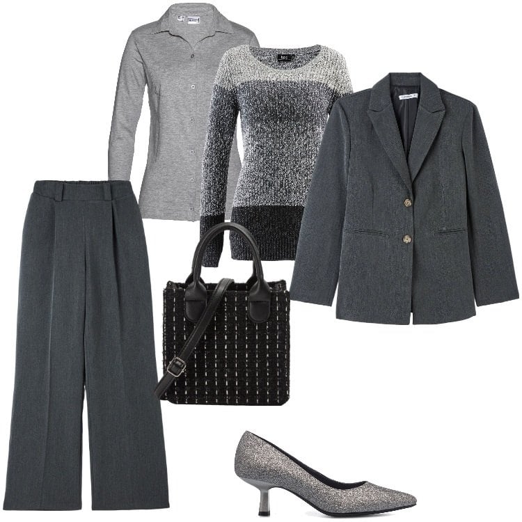 Outfit donna - Pittarosso - Novembre. Stile Chic per Serata fuori. Abbinamento con maglieria, camicie, décolleté, pantaloni, cappotti, shopping bag.