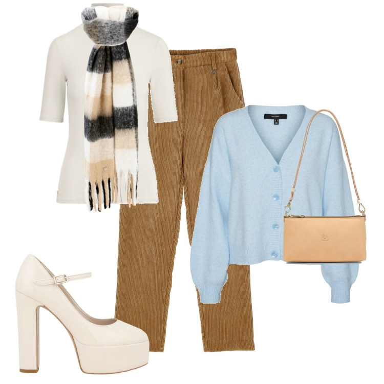 Outfit donna - La zeppa e il plateau. Stile Casual chic per Tutti i giorni. Abbinamento con décolleté, pantaloni, sciarpe, cardigans, maglieria, borse a spalla.