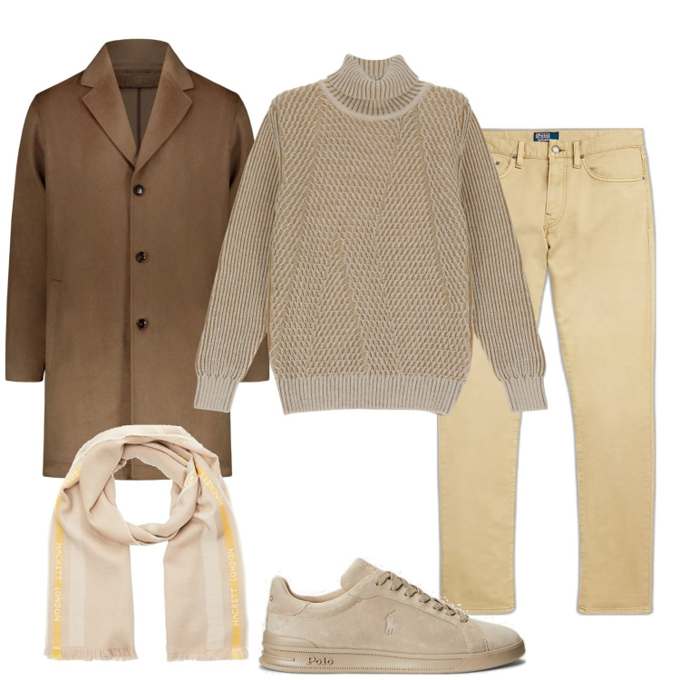 Outfit uomo - Perfetto così. Stile Trendy per Serata speciale. Abbinamento con maglieria, sneakers, pantaloni chino, sciarpe, cappotti.