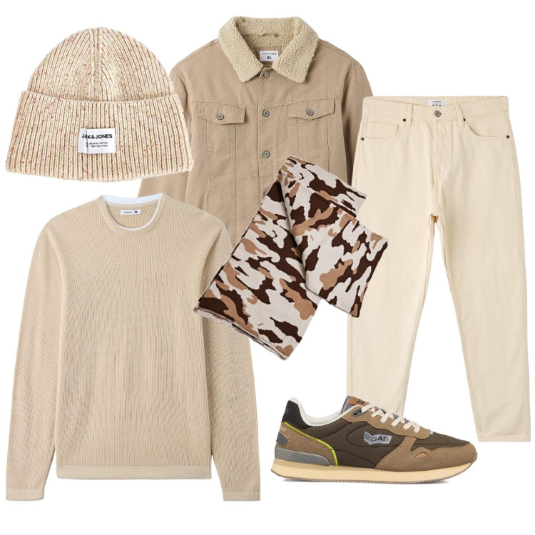 Outfit uomo - Total look #1767962. Stile Casual per Tutti i giorni. Abbinamento con cappotti, pantaloni, maglieria, sneakers, sciarpe, berretti.