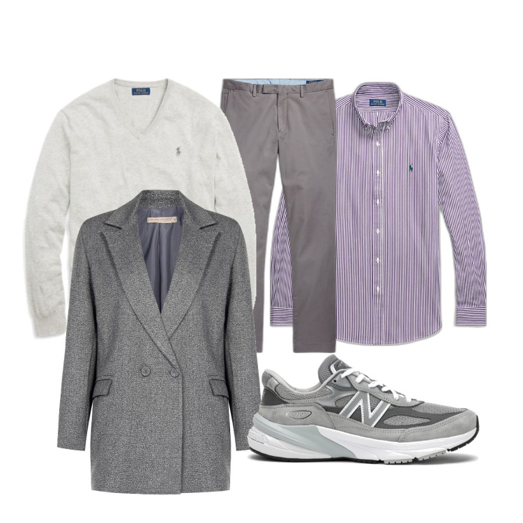 Outfit uomo - Giaccone grigio elegante. Stile Trendy per Cerimonia. Abbinamento con cappotti, maglieria, camicie, pantaloni chino, sneakers.