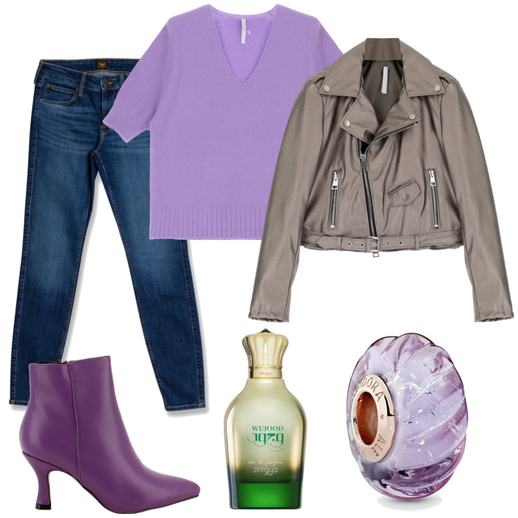 Outfit donna - Total look #1768002. Stile Casual chic per Tutti i giorni. Abbinamento con profumi, stivaletti, cappotti, maglieria, jeans skinny, braccialetti.