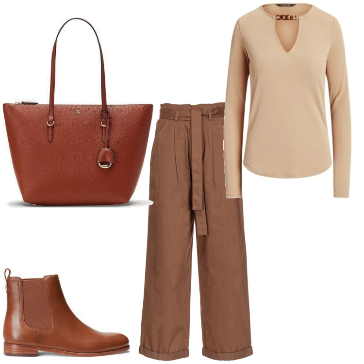Outfit donna - Total look #1768028. Stile Casual chic per Ufficio. Abbinamento con pantaloni, borse tote, stivaletti chelsea, maglieria.