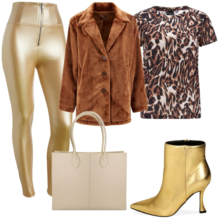 Outfit donna - Total look #1768064. Stile Glamour per Serata fuori. Abbinamento con pantaloni skinny, cappotti, t-shirt, borse a spalla, stivaletti.