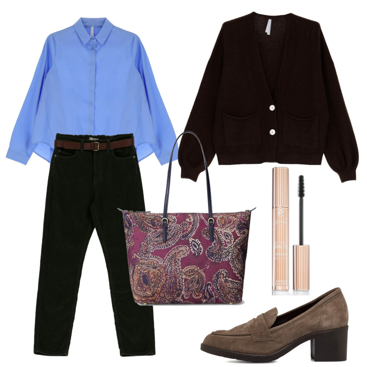 Outfit donna - Every day. Stile Casual chic per Tutti i giorni. Abbinamento con mascara, pantaloni, cardigans, camicie, borse tote, mocassini.