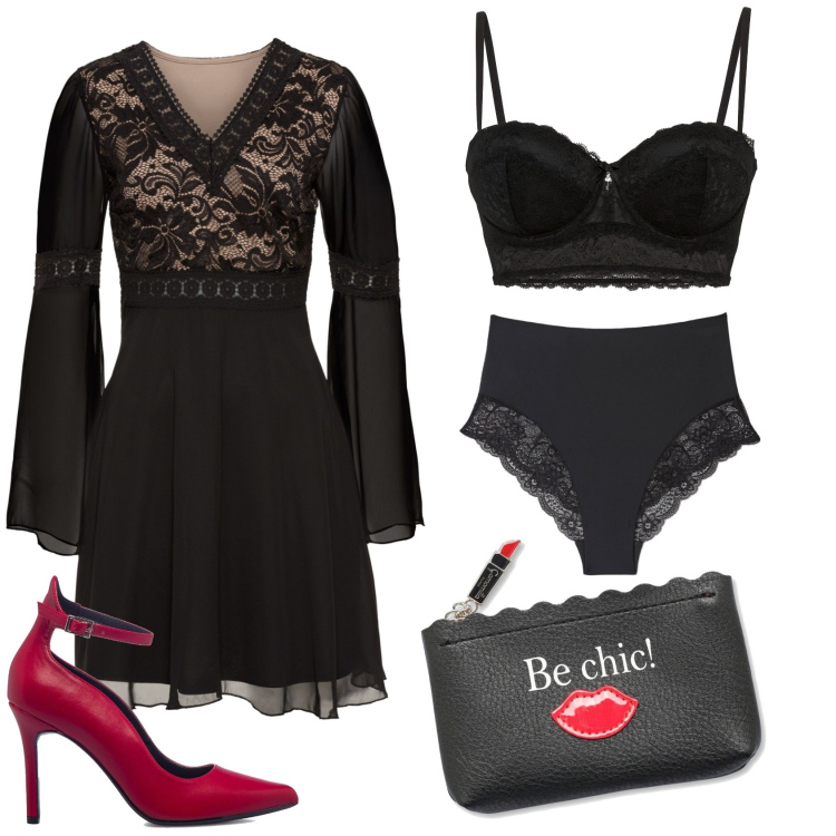 Outfit donna - Orgogliosamente curvy - Be chic!. Stile Sexy per Serata fuori. Abbinamento con reggiseni a balconcino, vestiti, culotte, décolleté, portamonete.