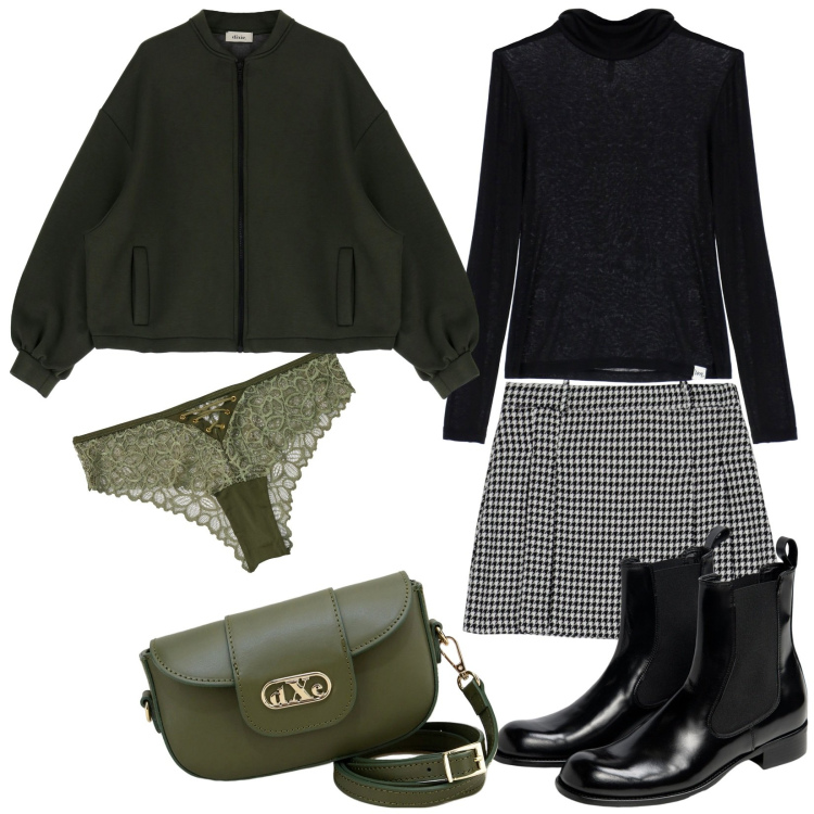 Outfit donna - Giubbotto cropped. Stile Trendy per Tutti i giorni. Abbinamento con culotte, gonne, maglieria, pochette, cappotti, stivaletti chelsea.