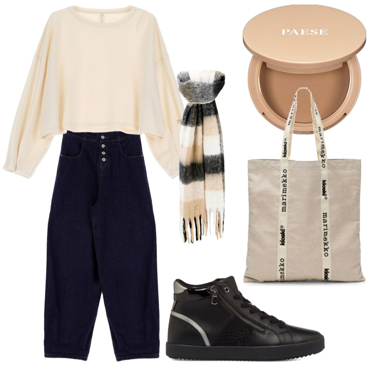 Outfit donna - Total look #1768138. Stile Urban per Tutti i giorni. Abbinamento con ciprie, felpe, sneakers alte, jeans, sciarpe, borse tote.