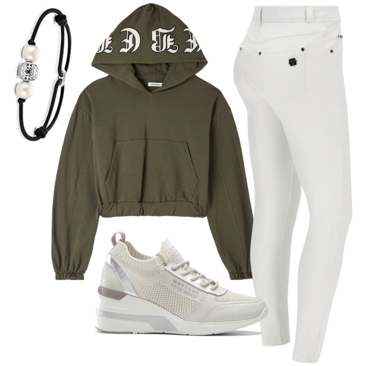 Outfit donna - Total look #1768181. Stile Casual per Sport. Abbinamento con sneakers, felpe con cappuccio, pantaloni skinny, braccialetti.