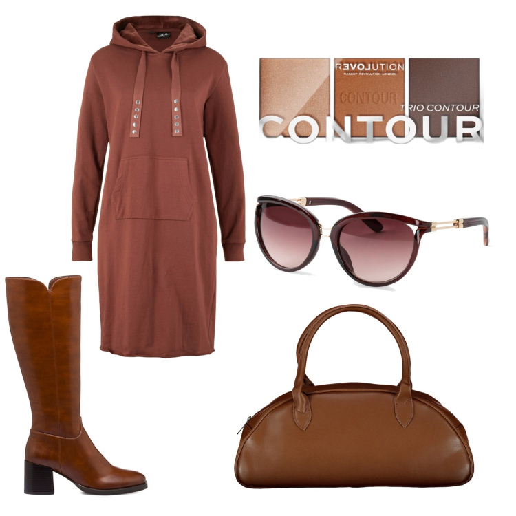Outfit donna - La comoda maxifelpa. Stile Casual per Tutti i giorni. Abbinamento con occhiali da sole, vestiti, terre, stivali sopra il ginocchio, borse a spalla.