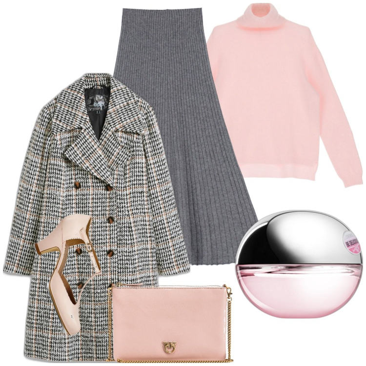 Outfit donna - Soft. Stile Romantica per Tutti i giorni. Abbinamento con cappotti, décolleté, profumi, borse a tracolla, gonne longuette, maglieria.