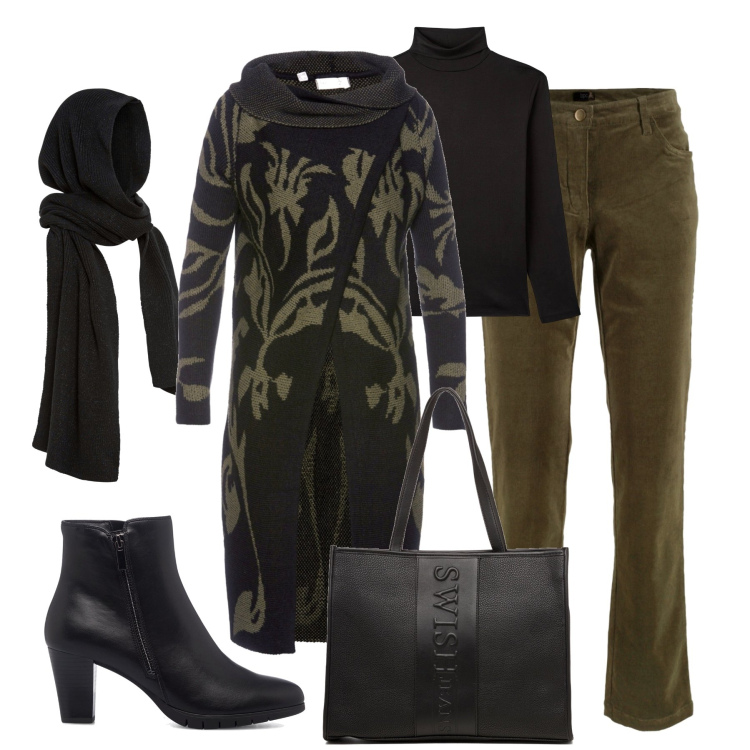 Outfit donna - Freddo non ti temo. Stile Urban per Tutti i giorni. Abbinamento con cardigans, pantaloni, sciarpe, t-shirt, borse a spalla, stivaletti.