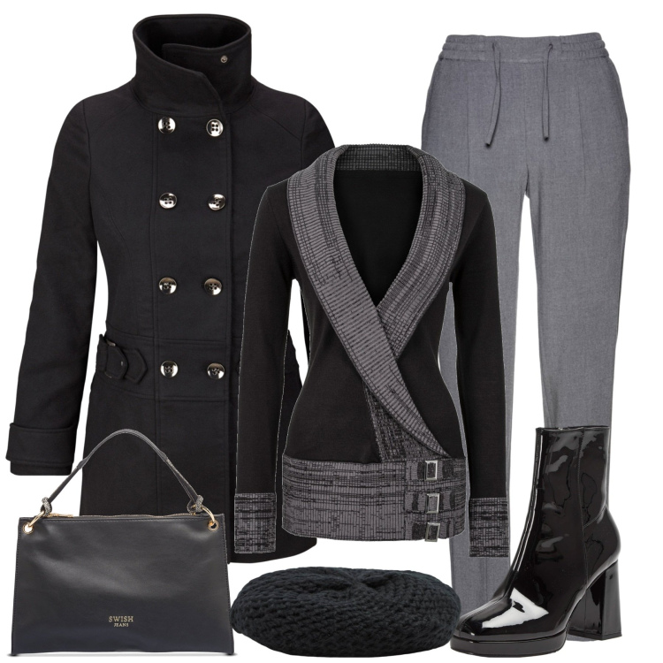 Outfit donna - In città. Stile Casual chic per Tutti i giorni. Abbinamento con pantaloni, maglieria, blazer, stivaletti, cappelli e berretti, borse a mano.