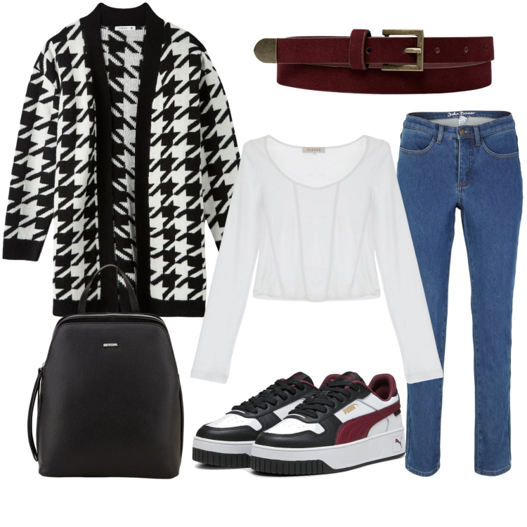 Outfit donna - Il cardigan. Stile Casual per Tutti i giorni. Abbinamento con jeans, cardigans, maglieria, zaini, sneakers, cinture.