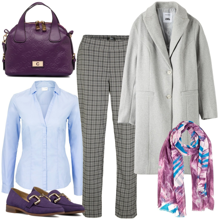 Outfit donna - Un fiore nel nostro giardino. Stile Bon Ton per Tutti i giorni. Abbinamento con pantaloni, camicie, cappotti, borse a spalla, mocassini, sciarpe.