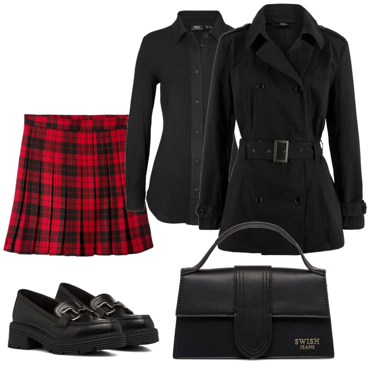 Outfit donna - Pittarosso Preppy Style. Stile Preppy per Tutti i giorni. Abbinamento con camicie, trench, minigonne, mocassini, borse a mano.