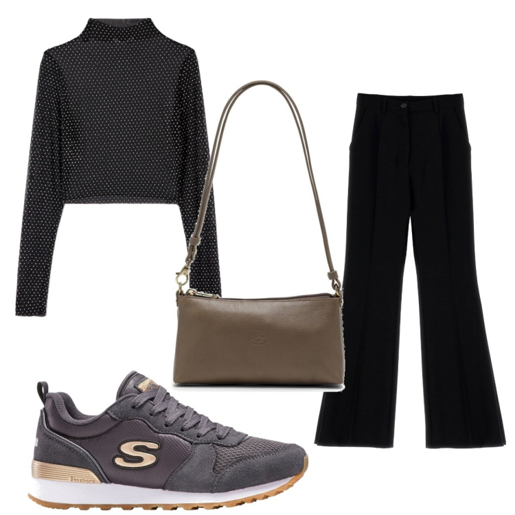 Outfit donna - Total look #1768488. Stile 70s per Tutti i giorni. Abbinamento con sneakers, t-shirt, pantaloni, borse a spalla.