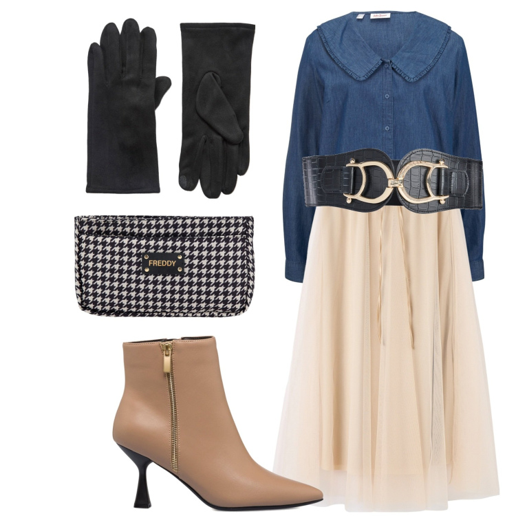 Outfit donna - Inverno bon ton. Stile Bon Ton per Tutti i giorni. Abbinamento con camicie, cinture, guanti, gonne lunghe, portafogli, stivaletti.