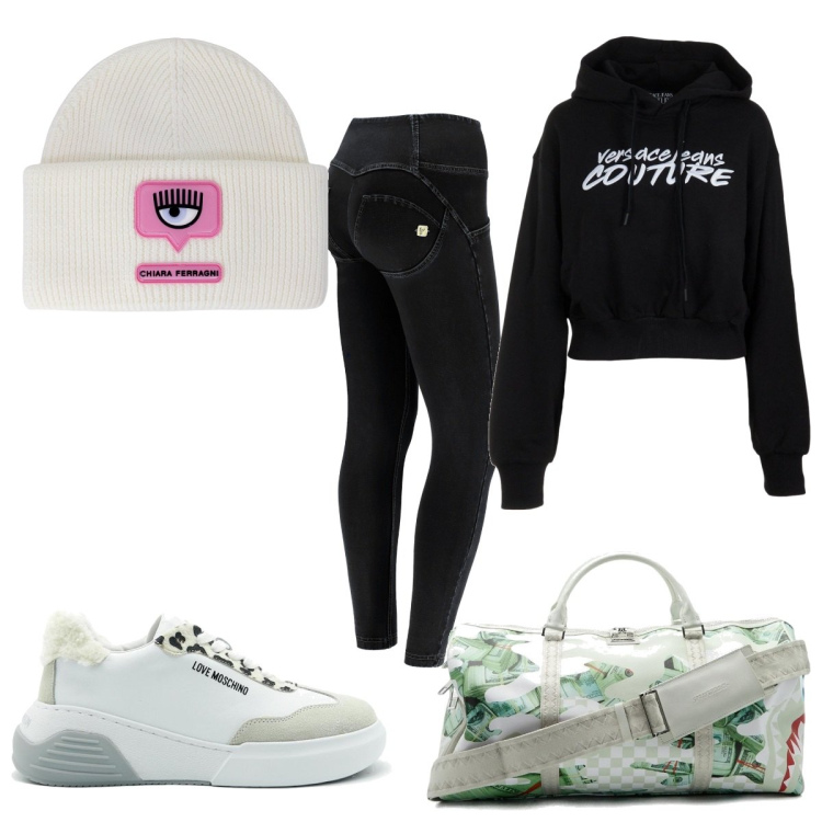 Outfit donna - In palestra con Chiara Ferragni. Stile Trendy per Sport. Abbinamento con jeggings, sneakers, cappelli, borse sportive, felpe.