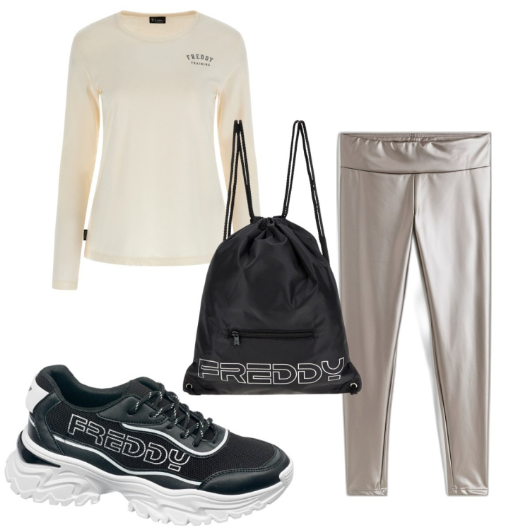 Outfit donna - Total look #1768546. Stile Trendy per Sport. Abbinamento con leggings, zaini, t-shirt, sneakers.