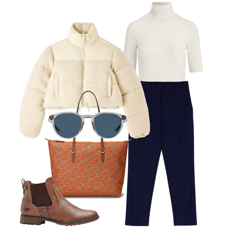 Outfit donna - Pomeriggio di commissioni. Stile Minimal per Tutti i giorni. Abbinamento con stivaletti chelsea, piumini, pantaloni capri, maglieria, borse tote, occhiali da sole.