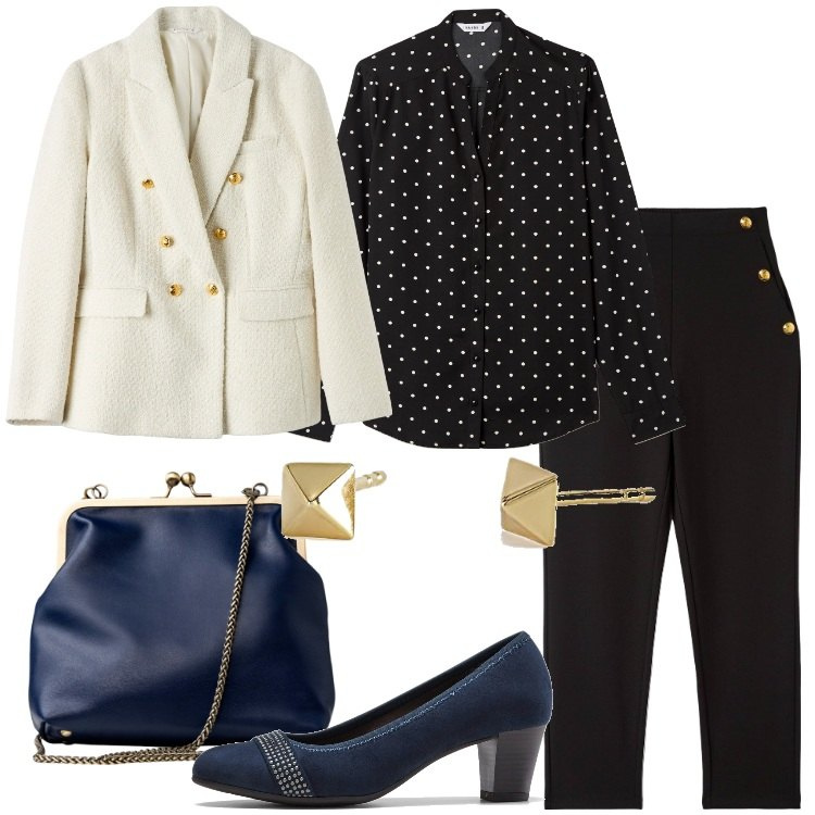 Outfit donna - Bon ton Winter Edition. Stile Bon Ton per Cerimonia. Abbinamento con décolleté, pantaloni chino, camicie, blazer, orecchini, clutch.