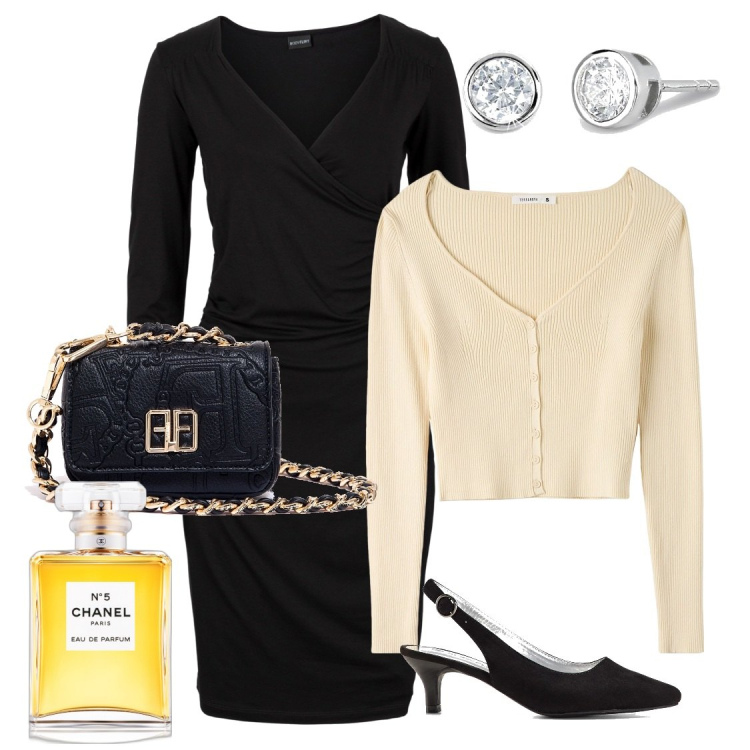 Outfit donna - Il bon ton. Stile Bon Ton per Ufficio. Abbinamento con vestiti a tubino, décolleté, profumi, cardigans, orecchini, marsupi.