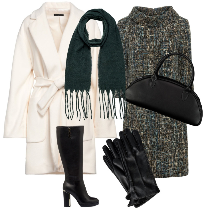 Outfit donna - L\'accessorio fa la differenza. Stile Casual chic per Tutti i giorni. Abbinamento con vestiti a tubino, cappotti, stivali sopra il ginocchio, borse a spalla, guanti, sciarpe.