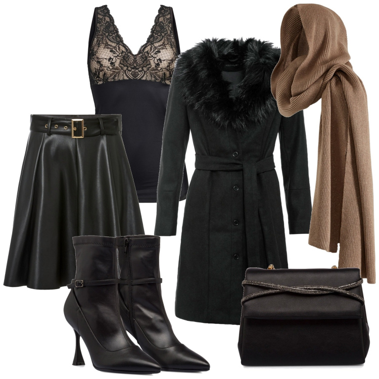 Outfit donna - Dark, sexy, gothic. Stile Chic per Serata fuori. Abbinamento con cappotti, gonne, top, sciarpe, stivaletti, clutch.