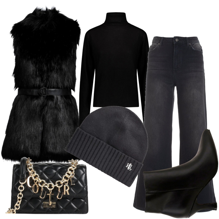 Outfit donna - Total look #1768936. Stile Urban per Tutti i giorni. Abbinamento con cappotti, borse a tracolla, jeans, stivaletti, berretti, maglieria.