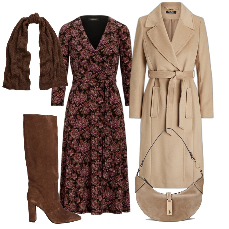 Outfit donna - Il vestito a fiori. Stile Boho per Tutti i giorni. look ideale per Petite. Abbinamento con stivali sopra il ginocchio, borse a spalla, vestiti, cappotti, sciarpe.
