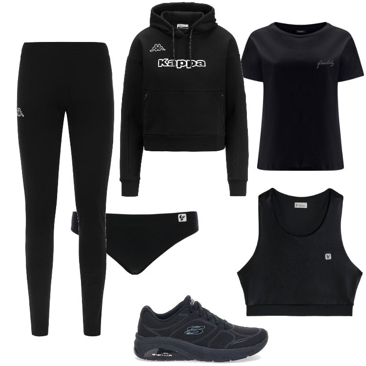 Outfit donna - Con le Sneakers Skechers Classic Fitness. Stile Trendy per Sport. Abbinamento con slip, top, t-shirt, felpe con cappuccio, leggings, sneakers.