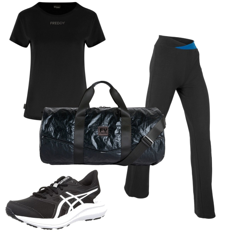 Outfit donna - Total look #1768980. Stile Trendy per Sport. Abbinamento con pantaloni sportivi, t-shirt, borse sportive, scarpe sportive.