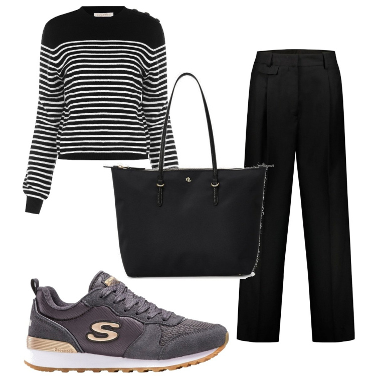 Outfit donna - Total look #1768987. Stile Basic per Tutti i giorni. Abbinamento con sneakers, maglieria, borse tote, pantaloni.
