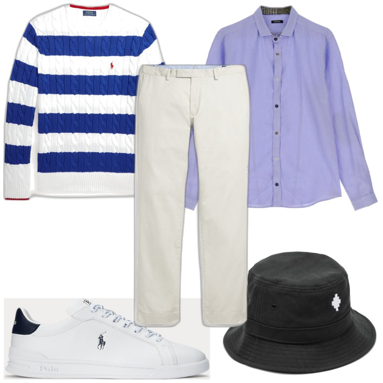 Outfit uomo - Total look #1768992. Stile Trendy per Tutti i giorni. Abbinamento con camicie, sneakers, maglieria, pantaloni chino, cappelli.