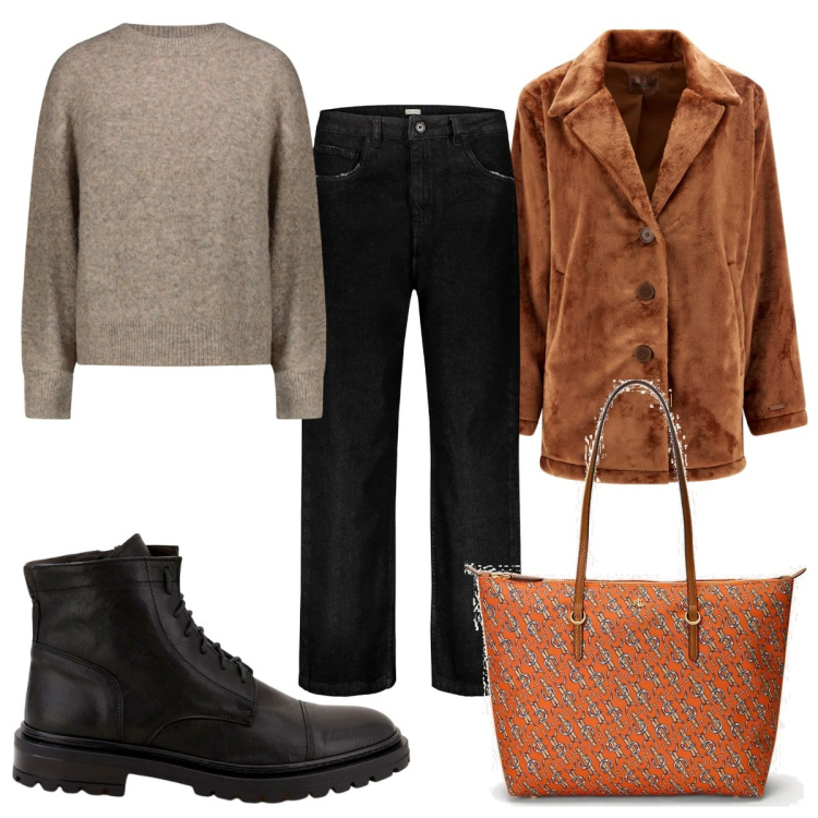Outfit donna - Total look #1769031. Stile Trendy per Tutti i giorni. Abbinamento con scarpe stringate, cappotti, borse tote, maglieria, jeans.