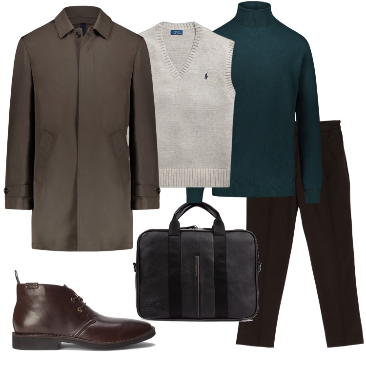 Outfit uomo - Un giorno d’inverno in ufficio. Stile Casual per Ufficio. Abbinamento con pantaloni, stivali e stivaletti, maglieria, maglieria, giacche, portafogli.