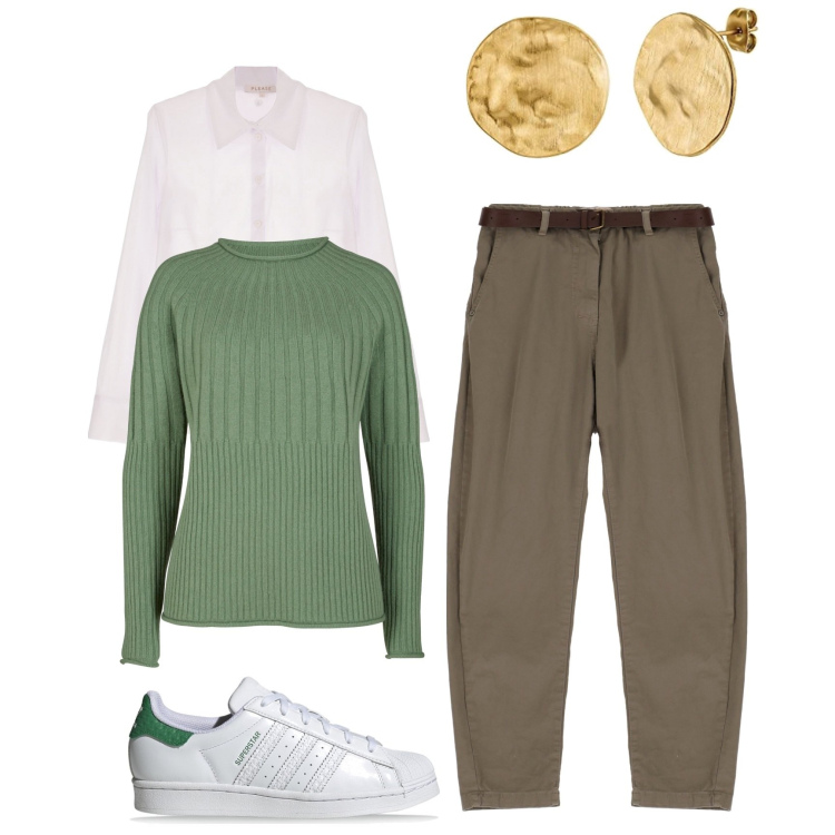 Outfit donna - Maglioncino bon ton. Stile Bon Ton per Tutti i giorni. Abbinamento con maglieria, camicie, pantaloni, sneakers, orecchini.