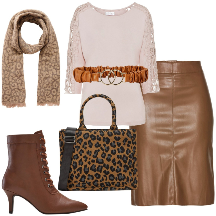 Outfit donna - Casual chic. Stile Casual chic per Tutti i giorni. Abbinamento con gonne longuette, maglieria, stivaletti, cinture, shopping bag, sciarpe.