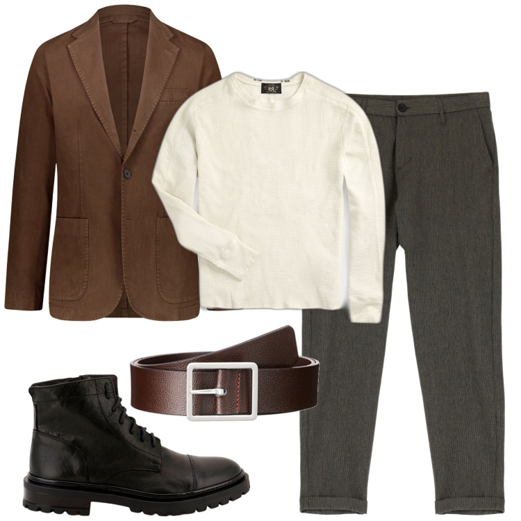 Outfit uomo - In città. Stile Business/Elegante per Tutti i giorni. Abbinamento con pantaloni, scarpe stringate, maglieria, giacche, cinture.