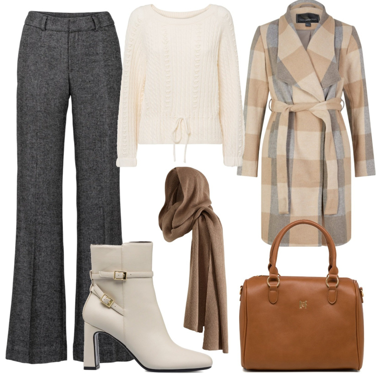 Outfit donna - Bon ton Winter Edition. Stile Bon Ton per Tutti i giorni. Abbinamento con pantaloni a palazzo, maglieria, cappotti, sciarpe, stivaletti, borse a mano.