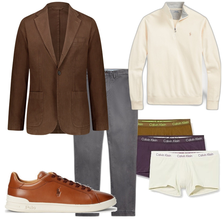 Outfit uomo - Pomeriggio. Stile Trendy per Tutti i giorni. Abbinamento con pullovers, sneakers, pantaloni, giacche, boxer.