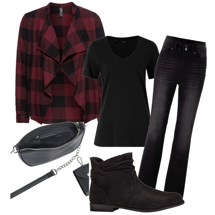 Outfit donna - Un po\' Urban. Stile Urban per Scuola/Università. Abbinamento con jeans bootcut, stivaletti, bomber, t-shirt, borse a tracolla.