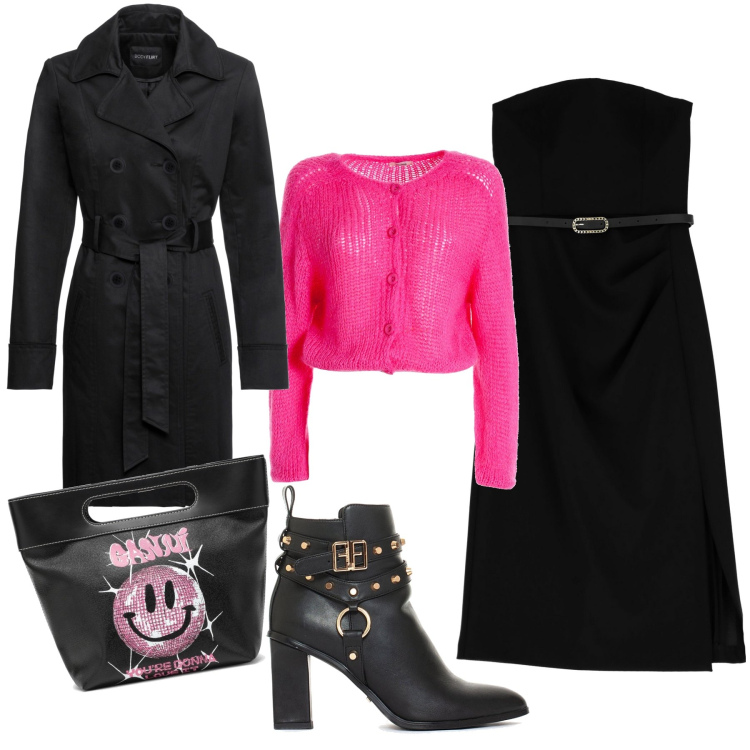 Outfit donna - Pink Black!. Stile Casual chic per Serata fuori. Abbinamento con trench, cardigans, stivaletti, vestiti corti, borse tote.