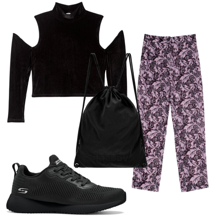 Outfit donna - Total look #1769457. Stile Trendy per Tutti i giorni. Abbinamento con sneakers, t-shirt, pantaloni, zaini.