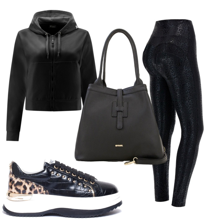 Outfit donna - Total look #1769463. Stile Trendy per Tutti i giorni. Abbinamento con sneakers, borse a secchiello, pantaloni skinny, felpe con cappuccio.